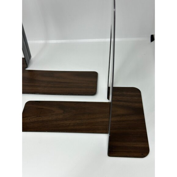 Industrial Black Metal Bookends Set of 2 Faux Wood Grain Heavy Duty 5.5"x9" - Picture 3 of 9